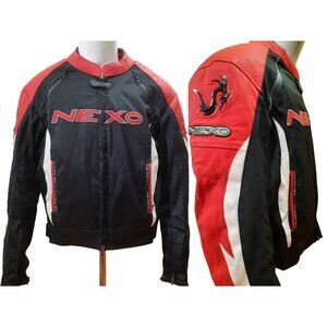 Y2K Leather Racing Motorcycle Jacket Armored Mens Size M Red Black White Nexo